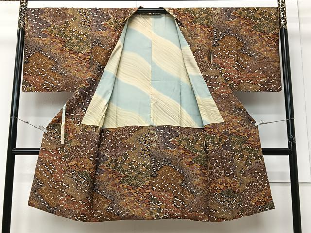 平和屋着物#道行コート 草花文 金通し地 ロング丈 正絹 逸品 CABM6427ua