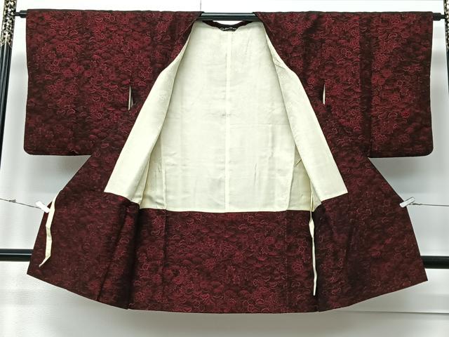 平和屋着物#道行コート 輪奈ビロード 草花文 ロング丈 ほていや扱い 正絹 逸品 CABM6431ua