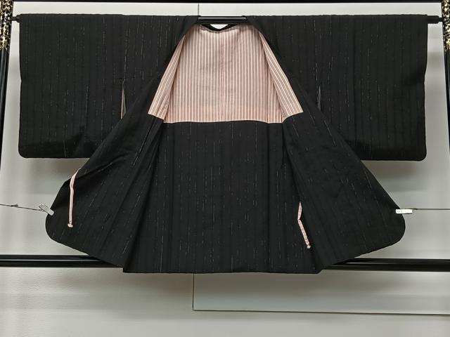平和屋着物#道行コート 間道 黒地 銀糸 正絹 逸品 CABM6448ua