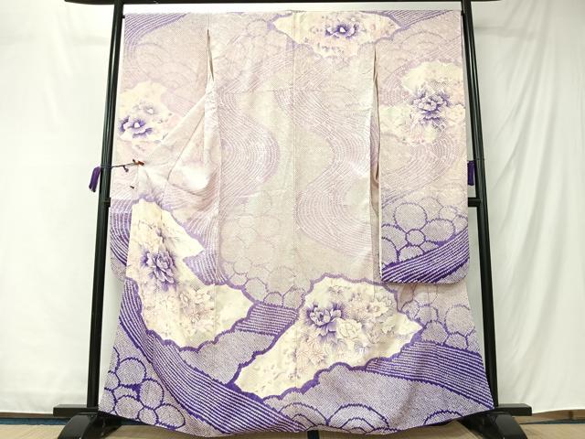 平和屋着物■豪華振袖 絞り 流水草花文 正絹 逸品 CABM6590ua