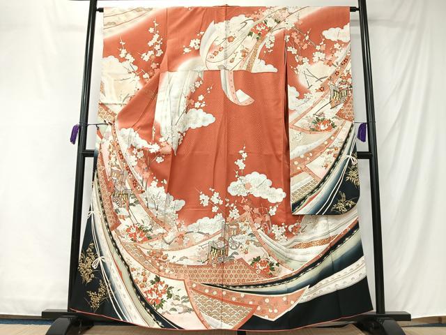 平和屋着物■豪華振袖 御所車草花文 暈し染め 金彩 正絹 逸品 CABM6593ua