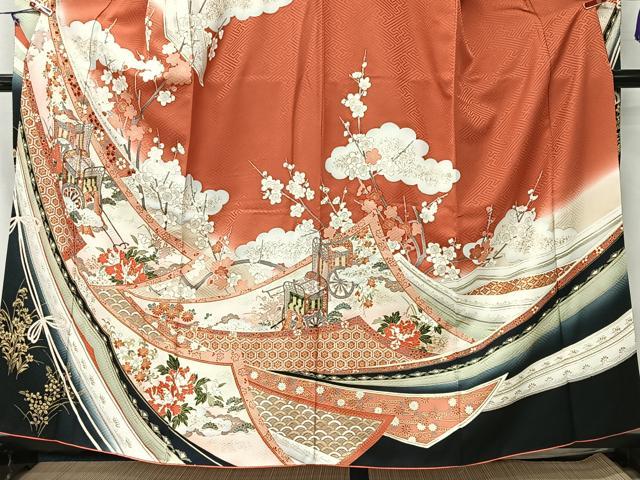 平和屋着物■豪華振袖 御所車草花文 暈し染め 金彩 正絹 逸品 CABM6593ua