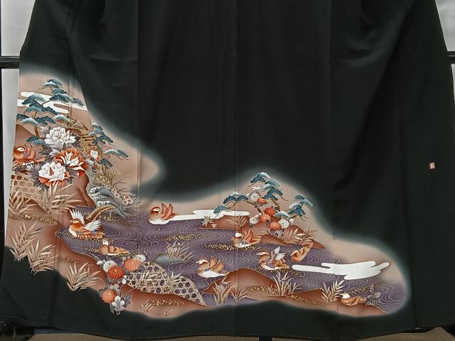 平和屋着物■豪華黒留袖 作家物 刺繍 風景鴛鴦花文 暈し染め 金彩 正絹 逸品 CABM6603ua