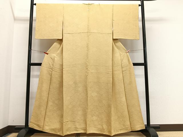 平和屋着物■上質な色無地 亀甲地紋 卵色 正絹 逸品 CABM6637ua
