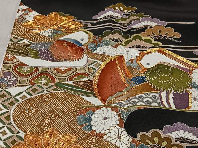 平和屋着物■豪華黒留袖 作家物 駒刺繍 流水鴛鴦文 金彩 正絹 逸品 未使用 CABM6643ua