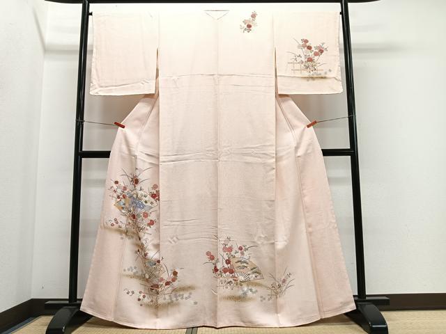 平和屋着物■訪問着 扇面草花文 暈し染め 金彩 正絹 逸品 未使用 CABM6649ua