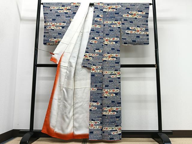 平和屋着物■上質な小紋 型染め エ霞草花文 正絹 逸品 CABM6661ua