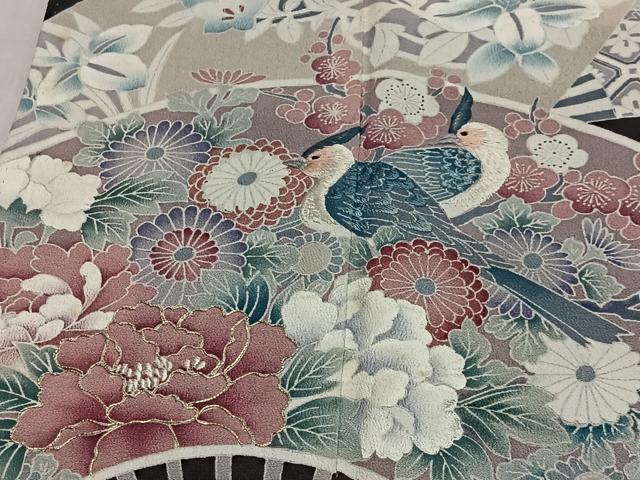 平和屋着物■豪華黒留袖 駒刺繍 扇面花鳥文 正絹 逸品 CABM6674ua