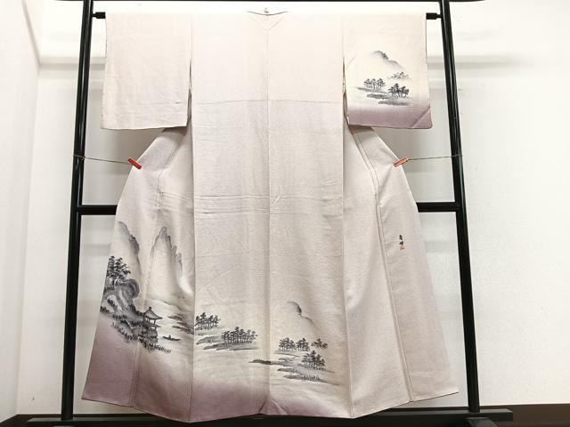 平和屋着物■訪問着 作家物 手描き 風景文 暈し染め 正絹 逸品 CABM6684ua