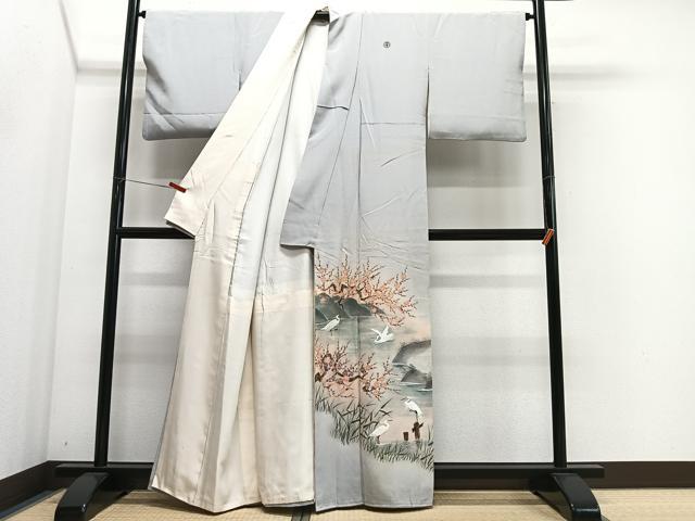 平和屋着物■豪華色留袖 手描き 遠山花鳥文 白鷺 暈し染め 正絹 逸品 CABM6708ua