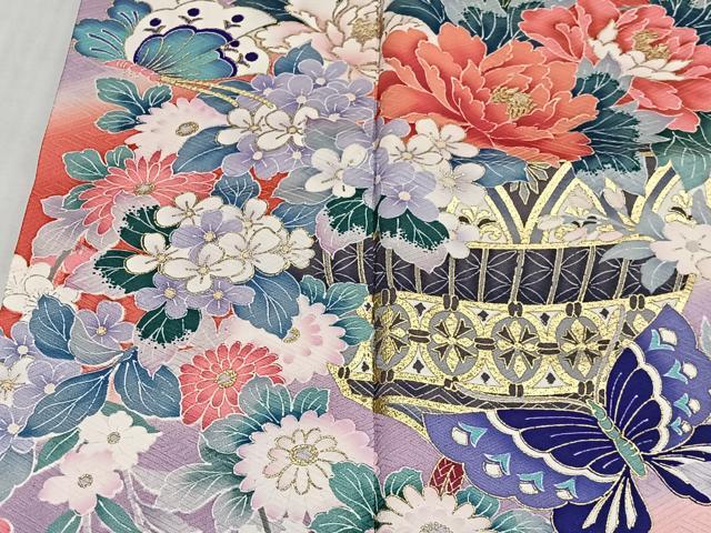 平和屋着物■豪華振袖 刺繍 舞蝶花籠文 暈し染め 金彩 正絹 逸品 CABM6709ua
