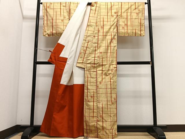 平和屋着物■上質な紬 格子 正絹 逸品 CABM6710ua