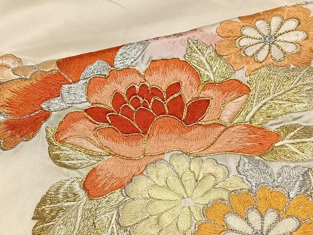 平和屋着物■豪華振袖 総刺繍 駒刺繍 草花文 暈し染め 金彩 正絹 逸品 CABM6761ua