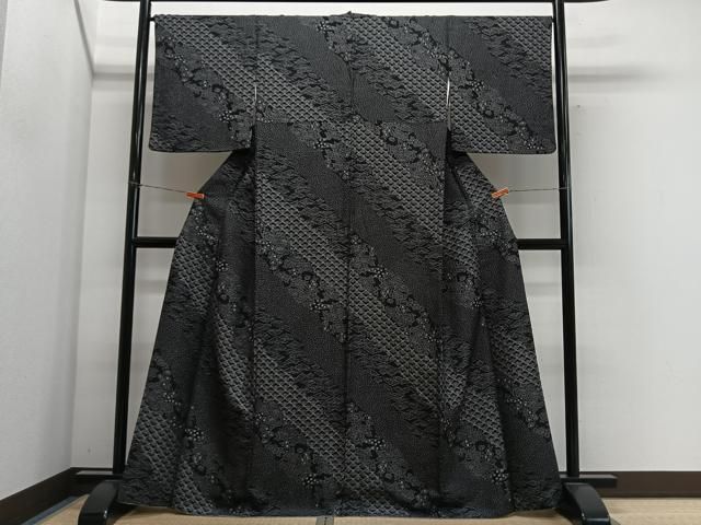 平和屋着物■上質な小紋 草花文 黒地 正絹 逸品 CABM6789ua