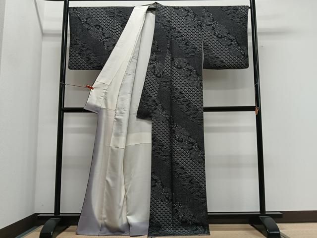 平和屋着物■上質な小紋 草花文 黒地 正絹 逸品 CABM6789ua
