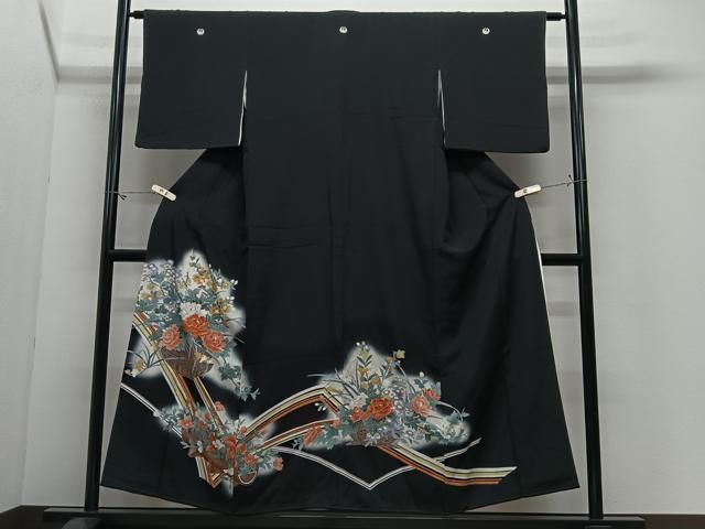 平和屋着物■豪華黒留袖 刺繍 花籠文 暈し染め 金彩 正絹 逸品 CABM6791ua