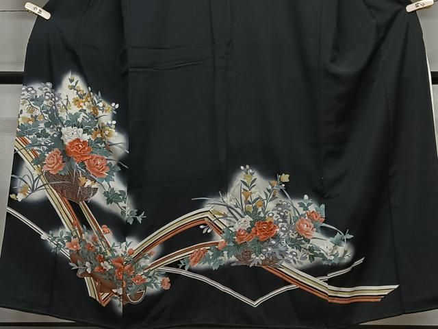 平和屋着物■豪華黒留袖 刺繍 花籠文 暈し染め 金彩 正絹 逸品 CABM6791ua