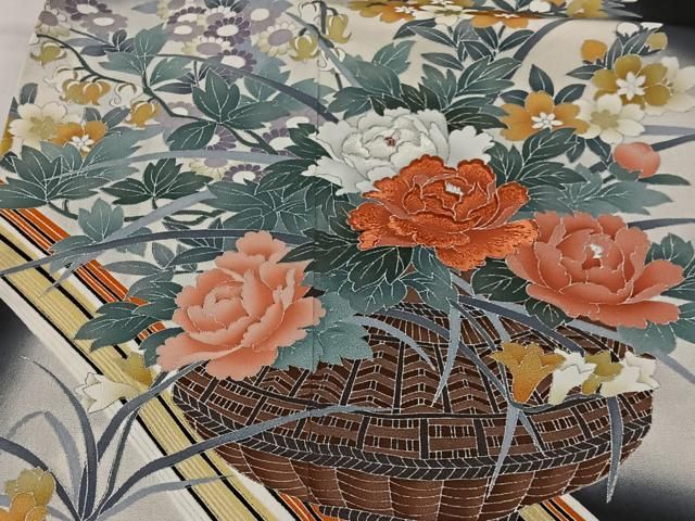 平和屋着物■豪華黒留袖 刺繍 花籠文 暈し染め 金彩 正絹 逸品 CABM6791ua