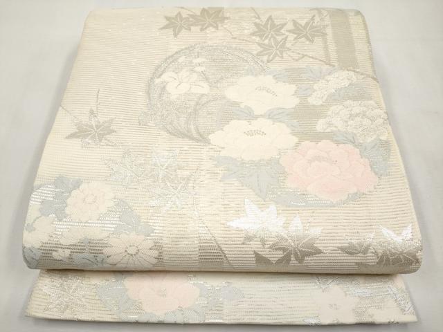 平和屋着物*夏物 六通柄袋帯 花丸文 銀糸 正絹 逸品 CABM6821tx