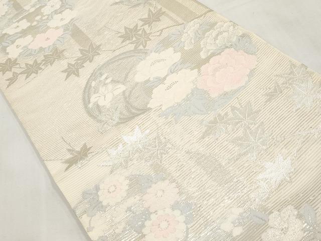 平和屋着物*夏物 六通柄袋帯 花丸文 銀糸 正絹 逸品 CABM6821tx