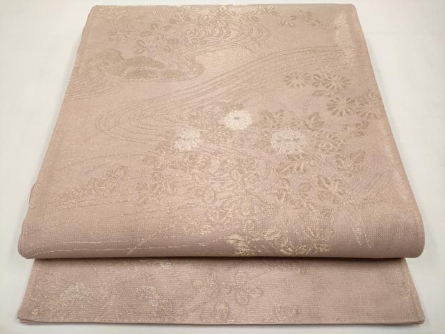 平和屋着物*夏物 六通柄袋帯 流水草花文 金銀糸 正絹 逸品 CABM6839tx