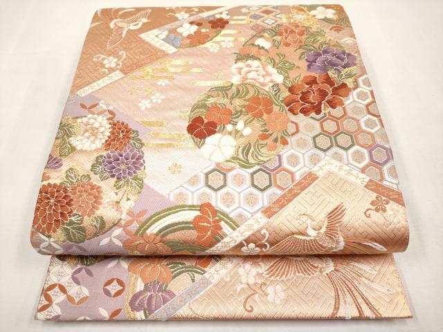 平和屋本店▼六通柄袋帯 唐織 松皮取花丸紋 純金箔 正絹 逸品 CABM6991tx