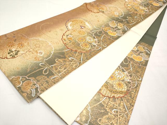 平和屋本店▼六通柄袋帯 唐織 雪輪鳳凰草花文 本金箔 正絹 逸品 CABM6996tx