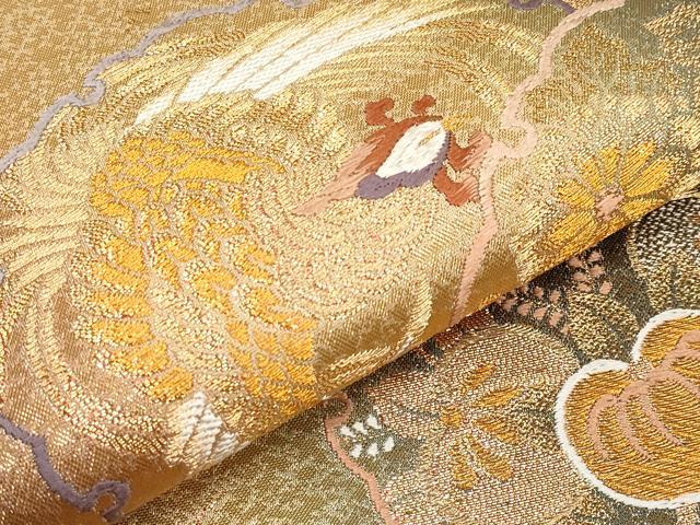 平和屋本店▼六通柄袋帯 唐織 雪輪鳳凰草花文 本金箔 正絹 逸品 CABM6996tx