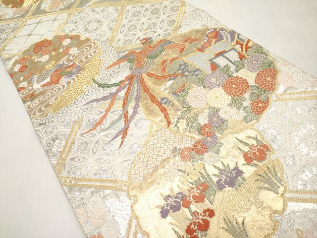 平和屋本店▼六通柄袋帯 唐織 雪輪御所車花鳥文 本金箔 正絹 逸品 CABM7000tx