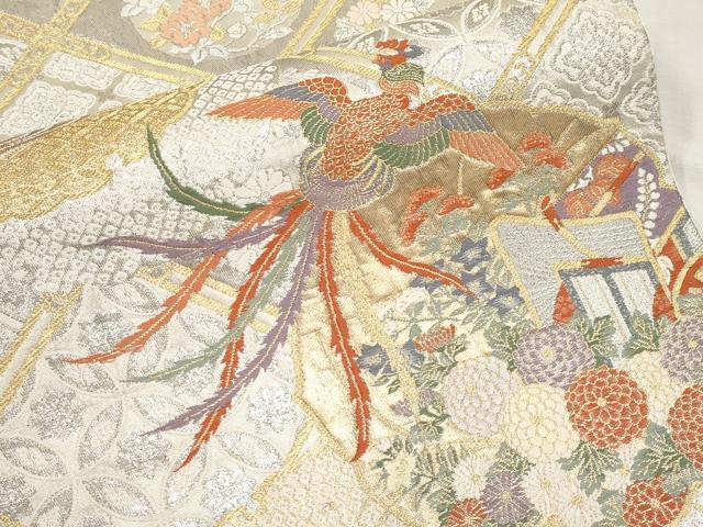平和屋本店▼六通柄袋帯 唐織 雪輪御所車花鳥文 本金箔 正絹 逸品 CABM7000tx