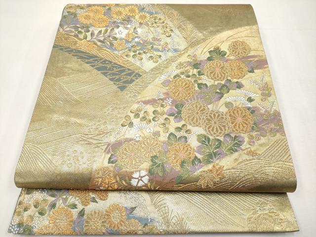 平和屋本店▼六通柄袋帯 唐織 秋草文 黄金錦 本金引箔 正絹 逸品 CABM7002tx