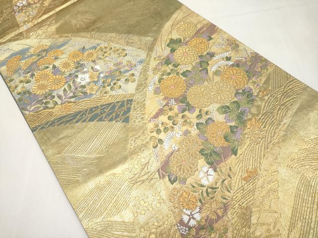 平和屋本店▼六通柄袋帯 唐織 秋草文 黄金錦 本金引箔 正絹 逸品 CABM7002tx