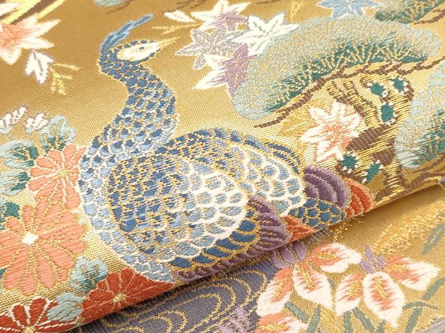 平和屋本店▼西陣 前田徳織物謹製 六通柄袋帯 唐織 御所解孔雀紋 九百泥金箔 証紙付き 正絹 逸品 未使用 CABM7010tx