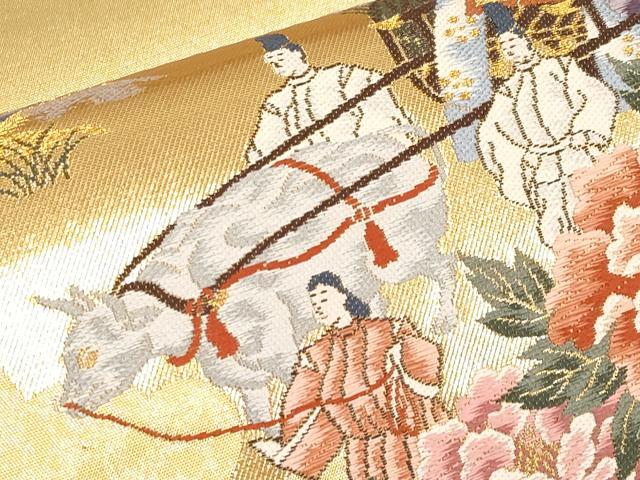 平和屋本店▼西陣 前田徳織物謹製 六通柄袋帯 唐織 葵祭絵巻図 九百泥金箔 正絹 逸品 未使用 CABM7012tx