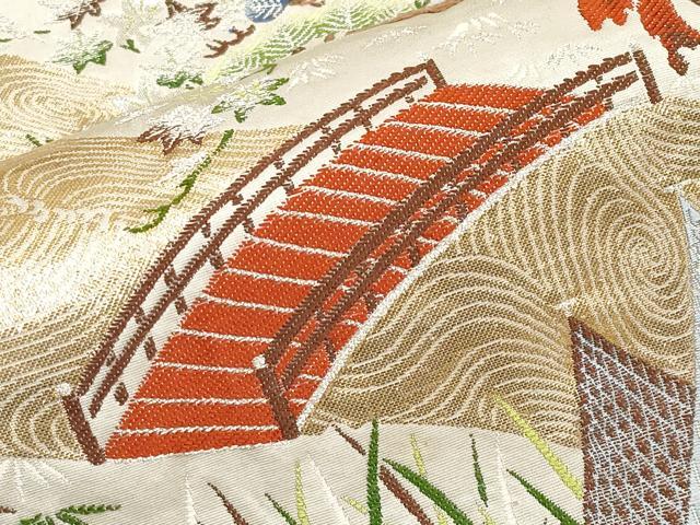 平和屋本店▼六通柄袋帯 唐織 御所車風景文 九百錦純金箔24K 正絹 逸品 CABM7017tx