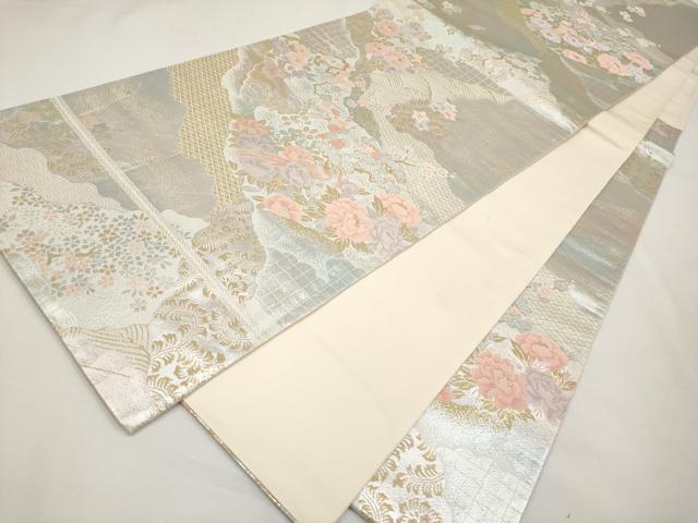 平和屋本店▼六通柄袋帯 花鳥文 純金二重箔 正絹 逸品 CABM7022tx