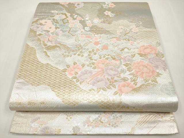 平和屋本店▼六通柄袋帯 花鳥文 純金二重箔 正絹 逸品 CABM7022tx