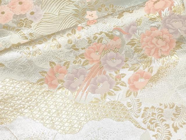 平和屋本店▼六通柄袋帯 花鳥文 純金二重箔 正絹 逸品 CABM7022tx