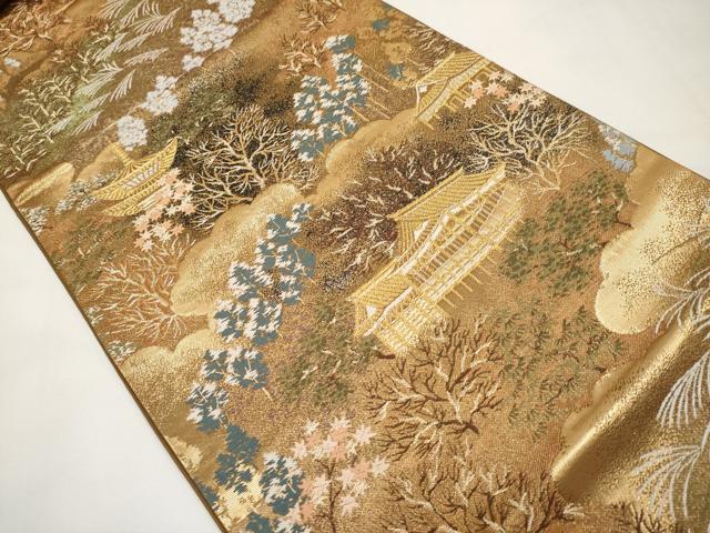 平和屋本店▼六通柄袋帯 唐織 名刹散歩 本金箔 正絹 逸品 未使用 CABM7026tx