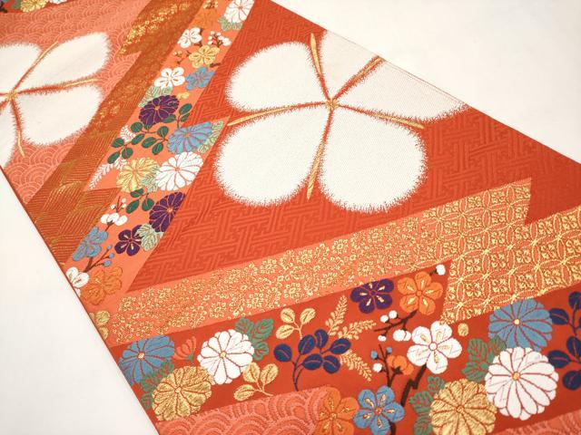 平和屋本店▼六通柄袋帯 唐織 舞花文 純金箔 正絹 逸品 CABM7027tx