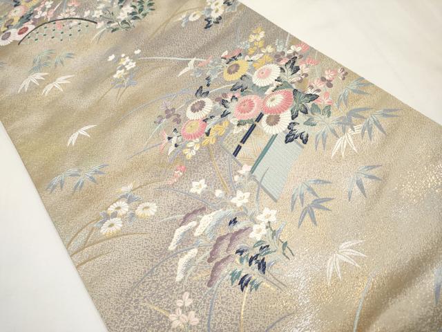 平和屋本店▼「美しいキモノ」お馴染みのメーカー となみ織物 六通柄袋帯 唐織 草花文 純金箔 正絹 逸品 CABM7032tx