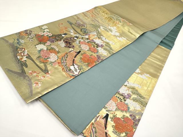 平和屋本店▼六通柄袋帯 唐織 宮廷圓遊図文 本金箔 正絹 逸品 CABM7035tx