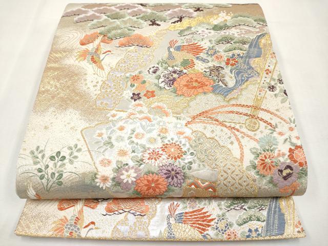 平和屋本店▼六通柄袋帯 唐織 桃山宝華松文 本金箔二重 正絹 逸品 CABM7038tx