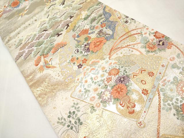 平和屋本店▼六通柄袋帯 唐織 桃山宝華松文 本金箔二重 正絹 逸品 CABM7038tx