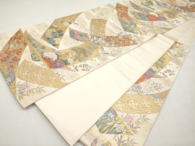 平和屋本店▼六通柄袋帯 唐織 桃山花鳥短冊文 本金箔 正絹 逸品 CABM7039tx