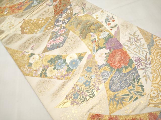平和屋本店▼六通柄袋帯 唐織 桃山花鳥短冊文 本金箔 正絹 逸品 CABM7039tx