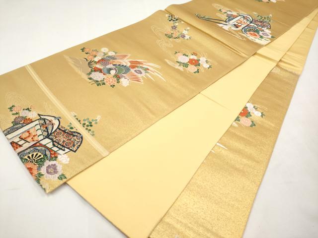 平和屋本店▼六通柄袋帯 唐織 御所車花鳥文 本金摺箔二重織 正絹 逸品 CABM7047tx