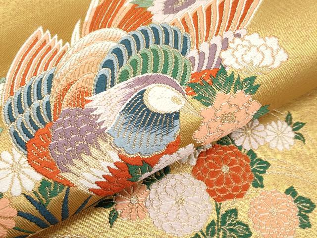 平和屋本店▼六通柄袋帯 唐織 御所車花鳥文 本金摺箔二重織 正絹 逸品 CABM7047tx