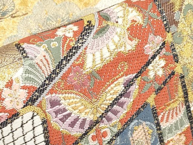 平和屋本店▼六通柄袋帯 唐織 慶長の枠 本金箔 正絹 逸品 未使用 CABM7052tx