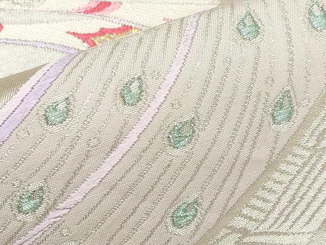 平和屋本店▼六通柄袋帯 唐織 孔雀文 純金箔貳拾四金 正絹 逸品 CABM7053tx